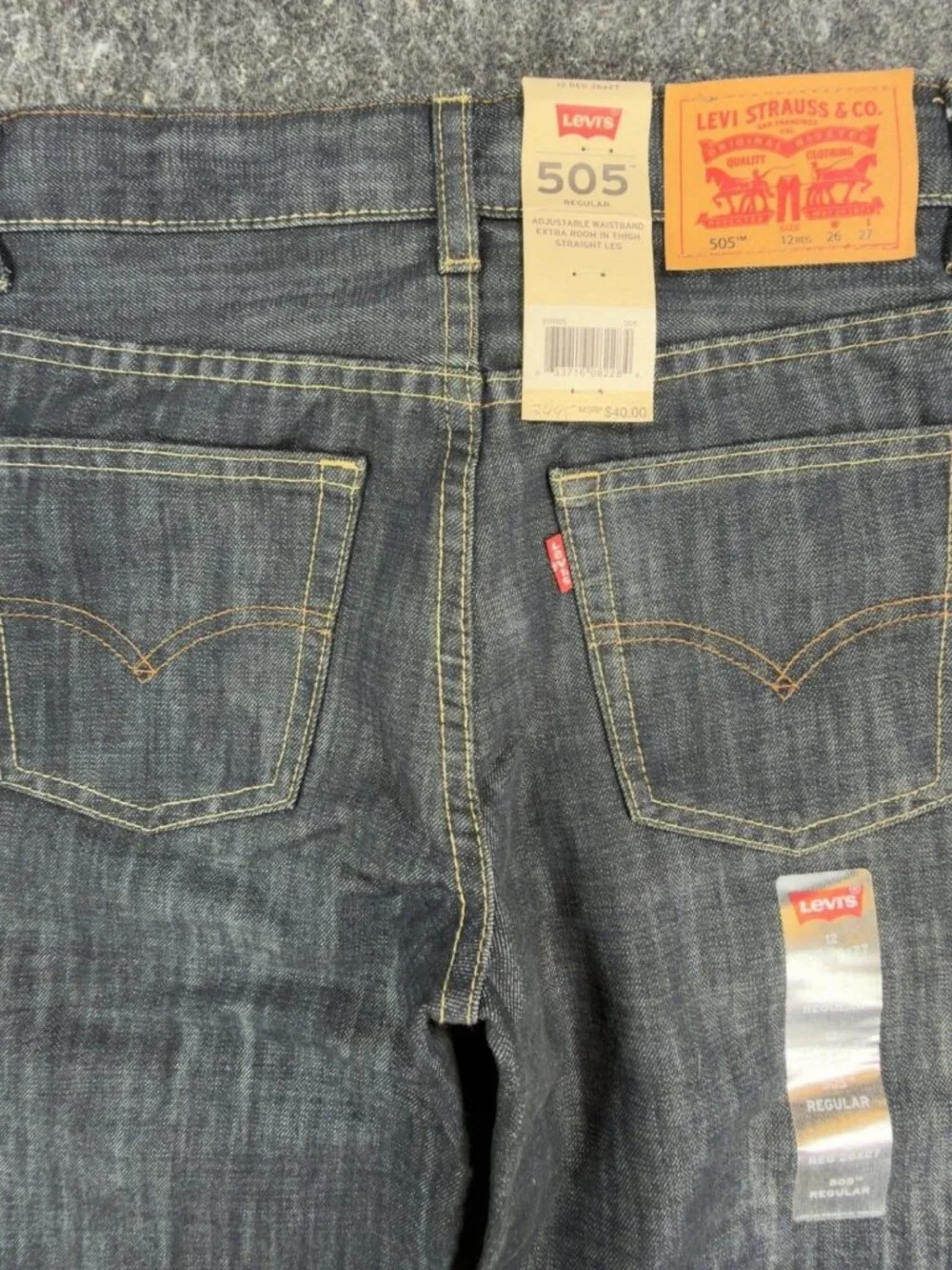 Levi's 505 Jeans Boys 12 Reg Dark Wash Cotton Blend Straight Adjustable NWT